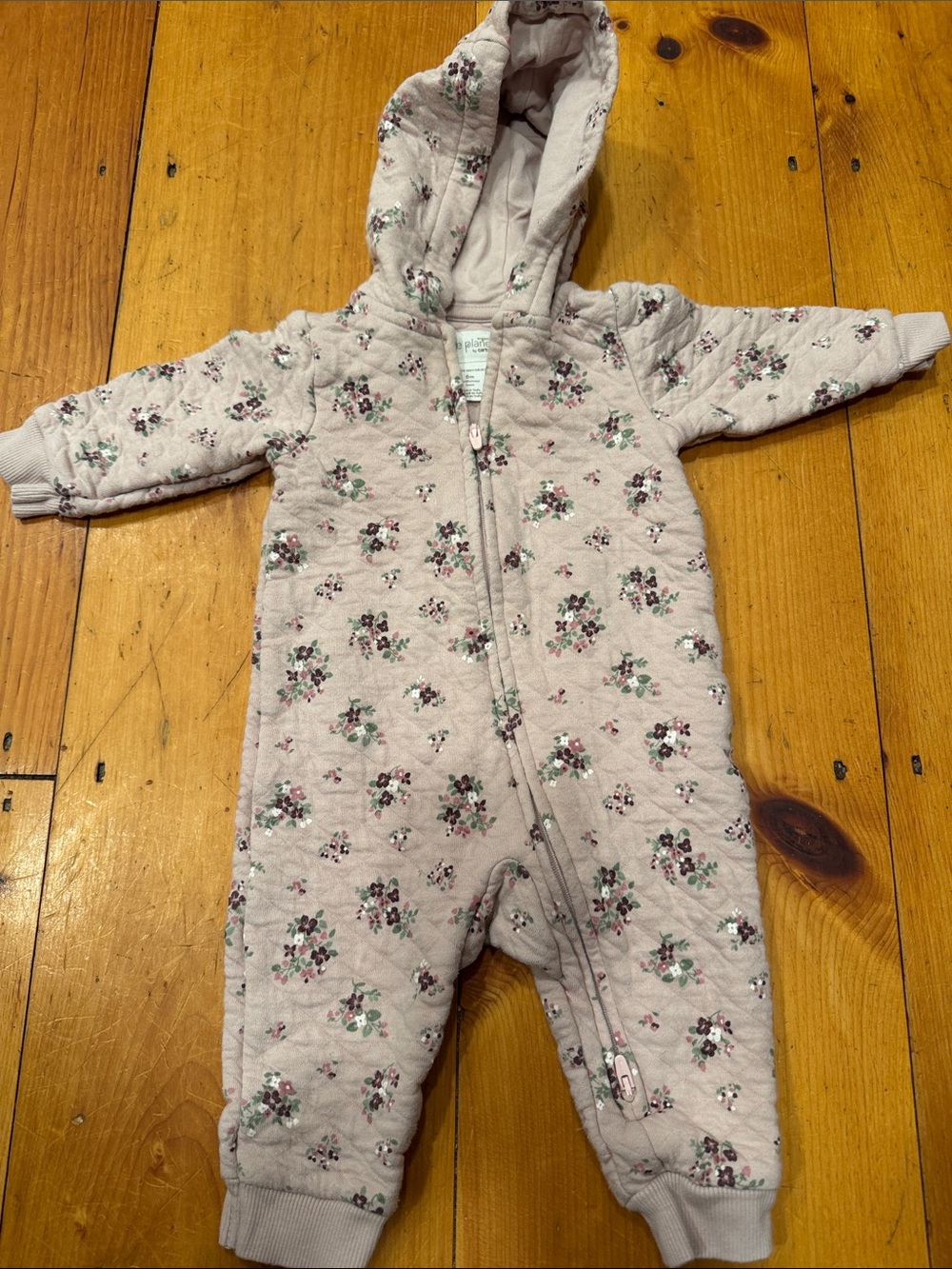 Little planet Carter’s organic Quilted Floral Hooded Baby 1-Piece Pink Coverall